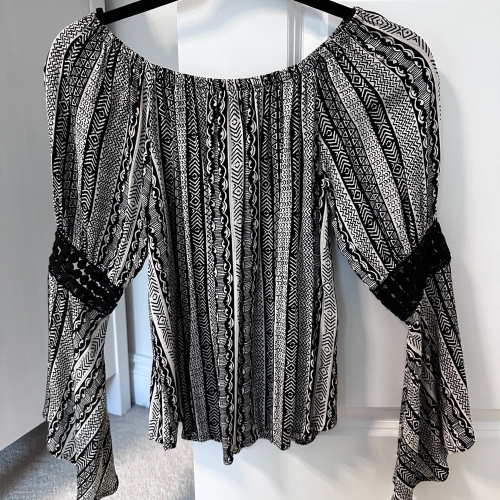 Vintage Havana Aztec bell sleeve off shoulder top